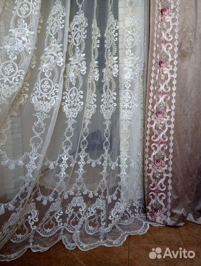 Шторы шелковый бархат 3,00х2.75, вышивка шелк, swa