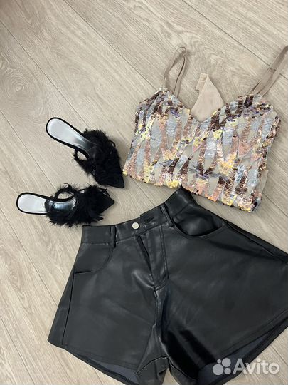 Топ с пайетками Zara новый и шорты
