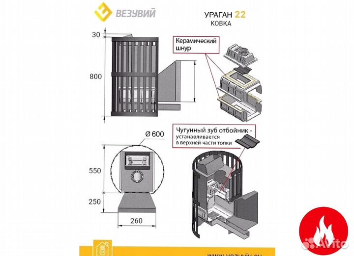 Печь для бани везувий ураган ковка 22 (205)
