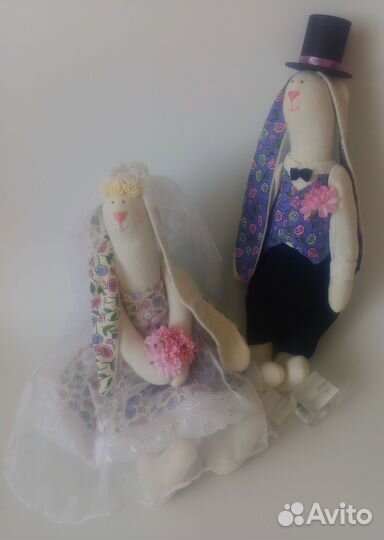 Интерьерные куклы Тильда, свадебная пара зайцы