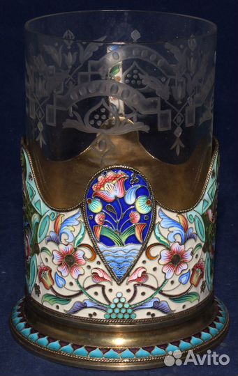 Антикварный подстаканник эмаль серебро