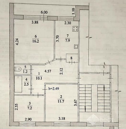 3-к. квартира, 57,3 м², 3/4 эт.