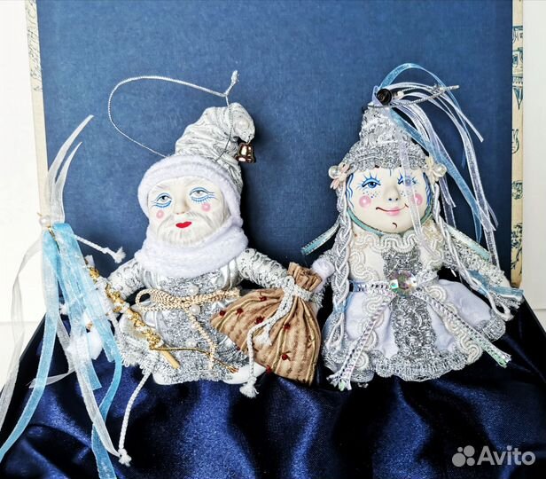 Игрушки новогодние Снегурочка и Дед мороз, ряжаные