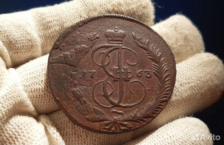 5 копеек 1763 перечекан 10 копеек 1762 люкс