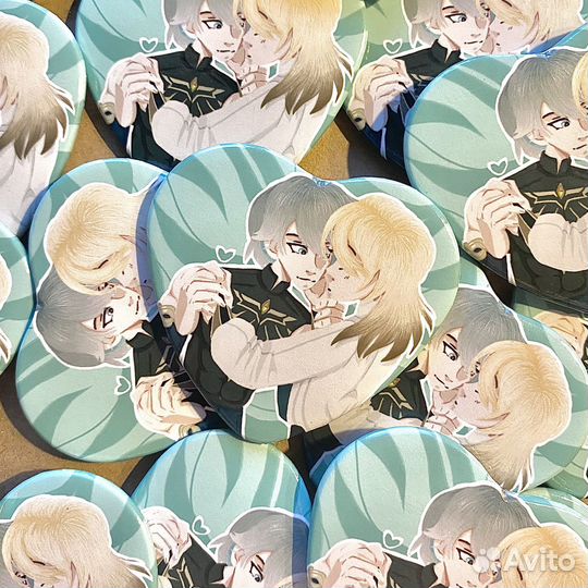 Аль-Хайтам и Кавех - Значок-сердечко глянец