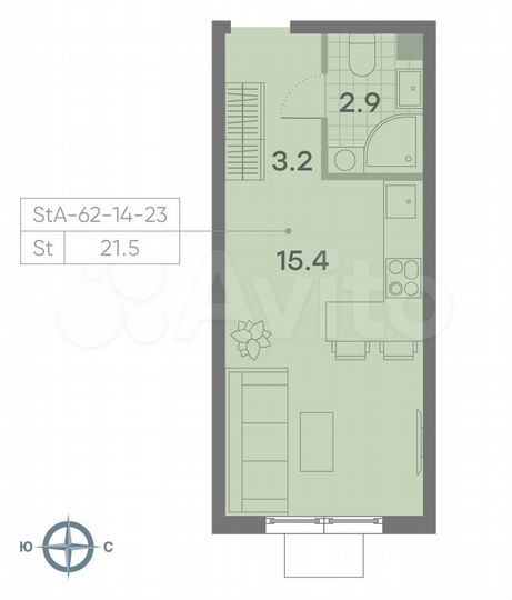 Квартира-студия, 21,5 м², 17/23 эт.
