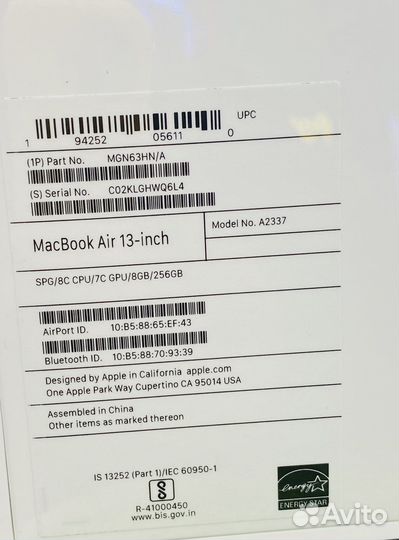 Apple macbook air 13 2020 m1 8gb 256