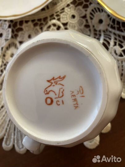 Фарфоровый чайный сервиз золотая лента Вербилки