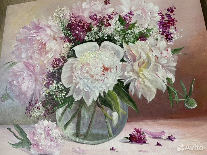 Картина маслом. Пионы