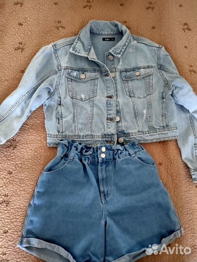 Джинсовка укороченная и шорты. Д/девочки