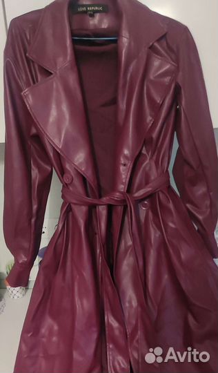 Кожаный плащ женский 46