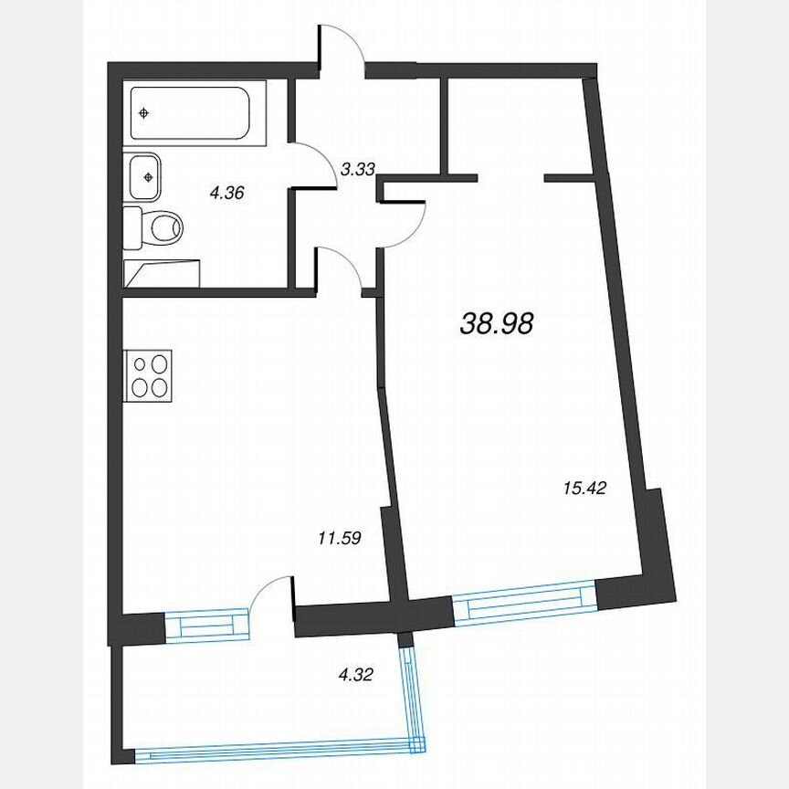 1-к. квартира, 41,7 м², 3/22 эт.