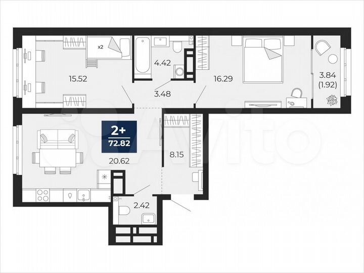 2-к. квартира, 72,8 м², 14/22 эт.