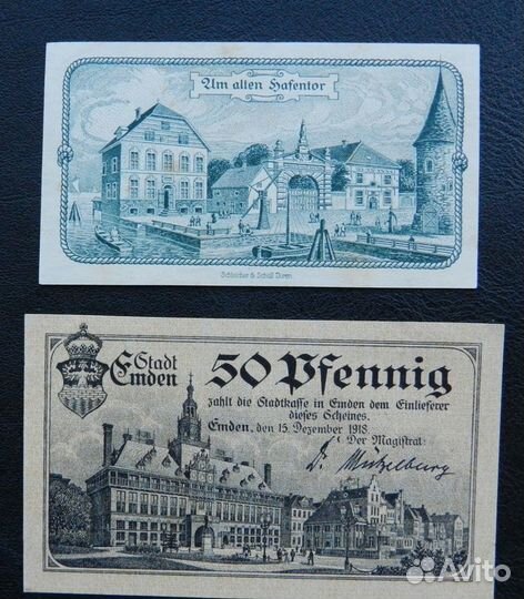 Германия 25+50пфеннигов 1918-1920 Эмден редкость