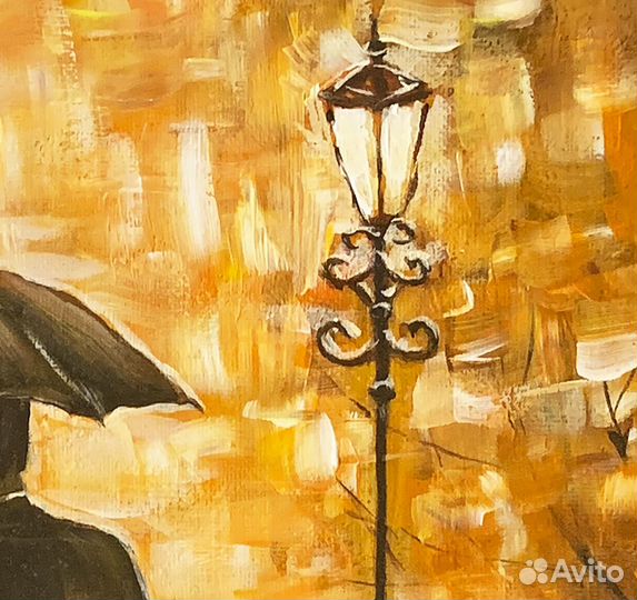 Картина Пара влюбленных под зонтом в осеннем парке