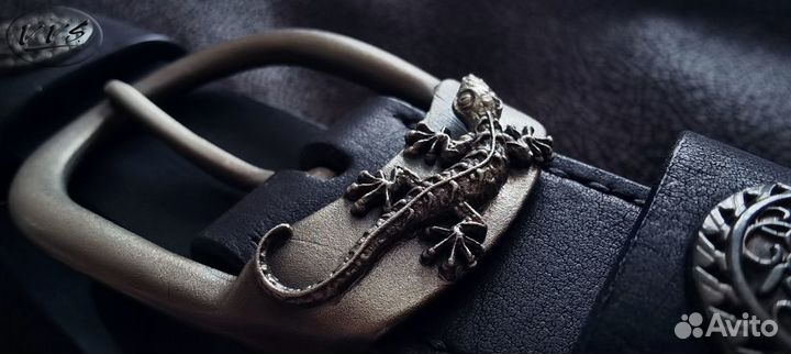 Чёрный кожаный ремень с Драконом