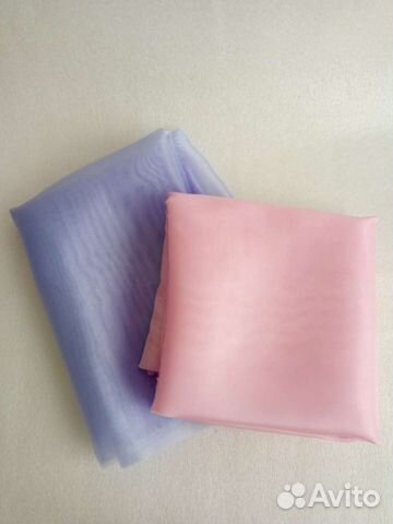 Органза (отрезы ткани) розового и голубого цветов