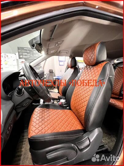 Чехлы Hyundai Creta 1 из экокожи чёрно-коричневые