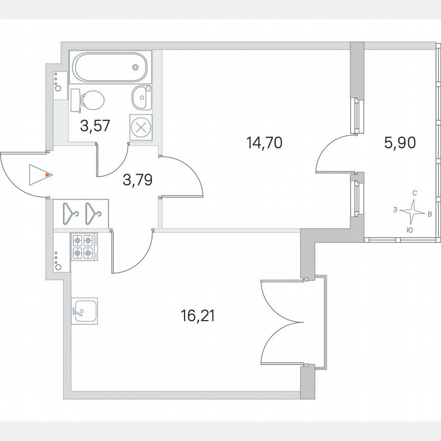 1-к. квартира, 40 м², 3/4 эт.