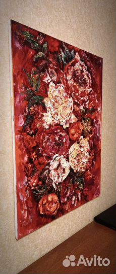 Картина маслом на холсте цветы Пион 60х80 см