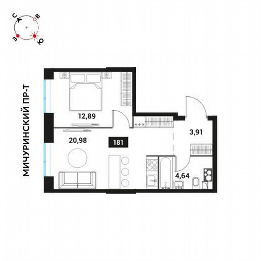 1-к. квартира, 42,4 м², 15/28 эт.