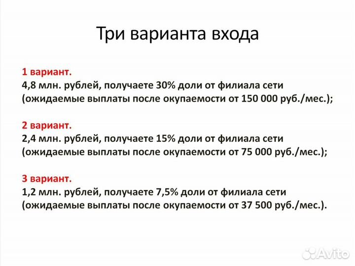Доля от филиала сети пиццерий. 60 проц. годовых