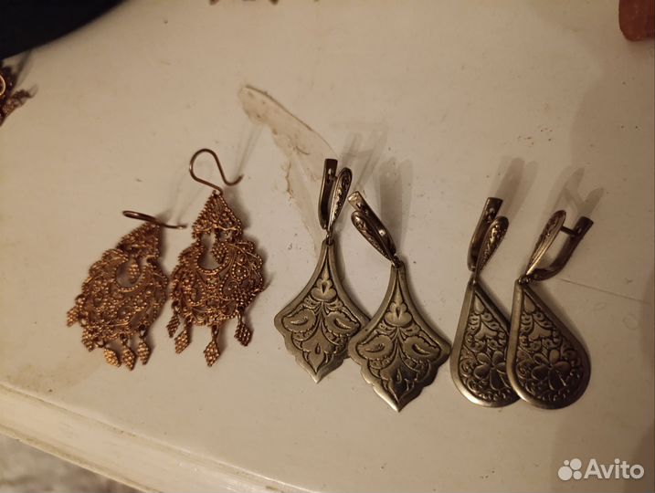 Сережки бижутерия медная и мельхиор