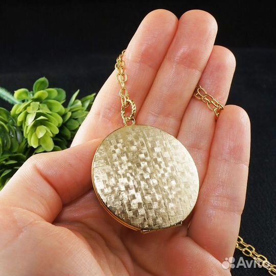 Медальон Кулон Лазурит Синий круглый antique gold