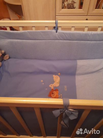 Кроватка (массив ольхи), матрас, комплект 7 предме