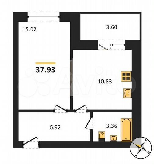 1-к. квартира, 37,9 м², 2/8 эт.