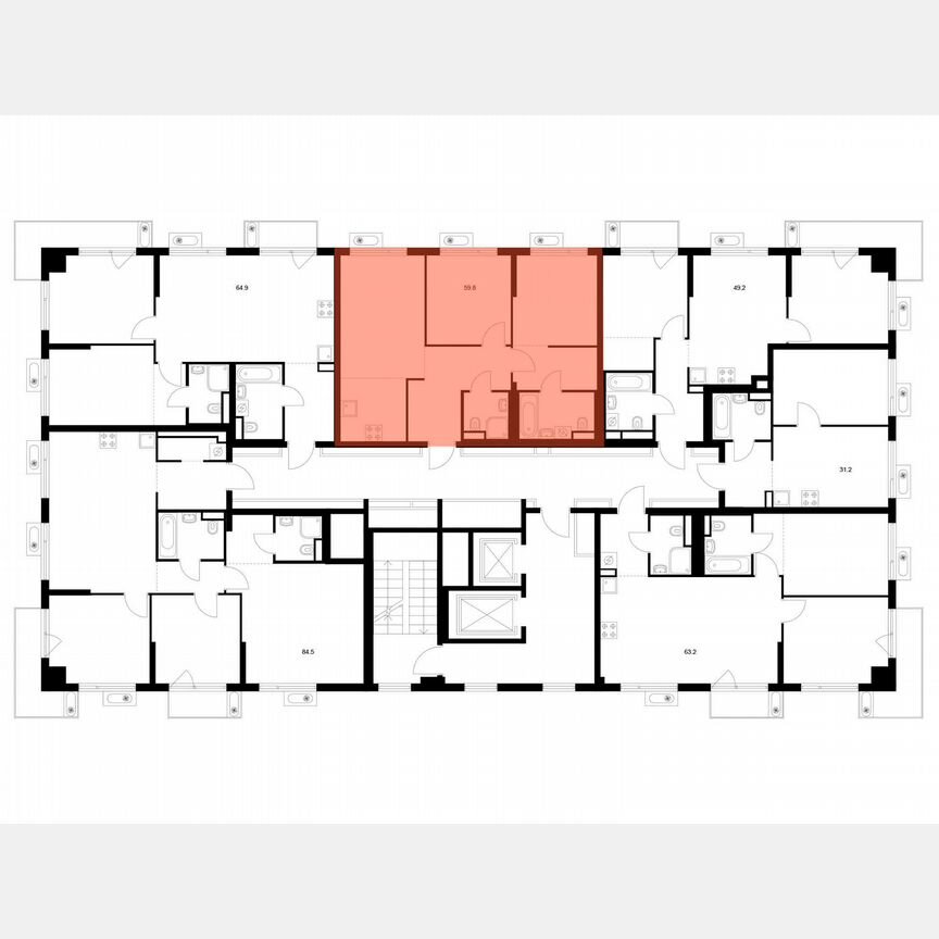 2-к. квартира, 59,8 м², 8/22 эт.
