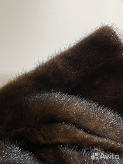 Шуба коричневая норковая с капюшоном 80см