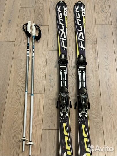Горные лыжи Fischer fire RX yellow/black + палки