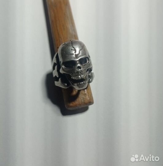 Кольцо череп серебро