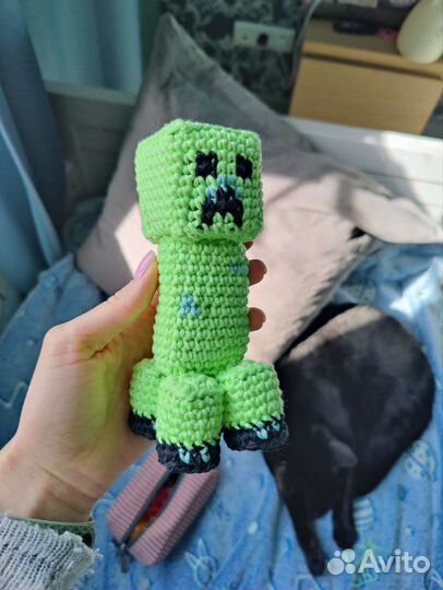 Майнкрафт крипер игрушка вязаная светится в темнот