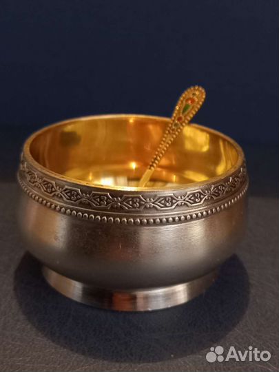 Серебряная солонка с ложечкой СССР