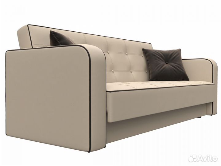 Диван-книжка Тур, экокожа, велюр, бежевый, коричневый, коричневый