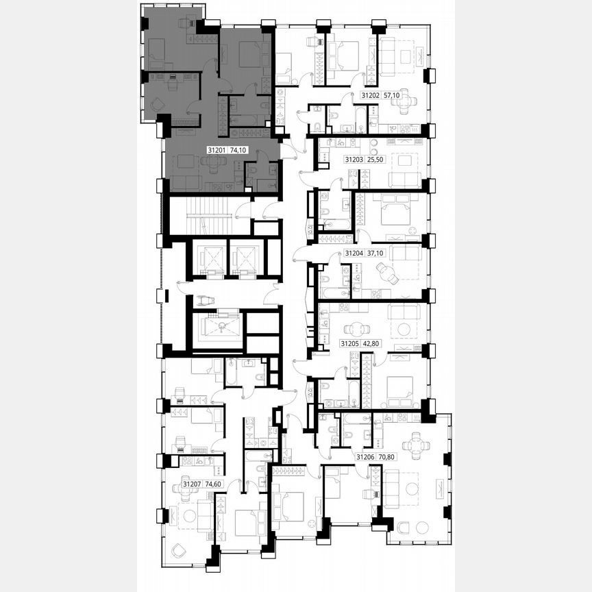 3-к. квартира, 74,1 м², 12/28 эт.