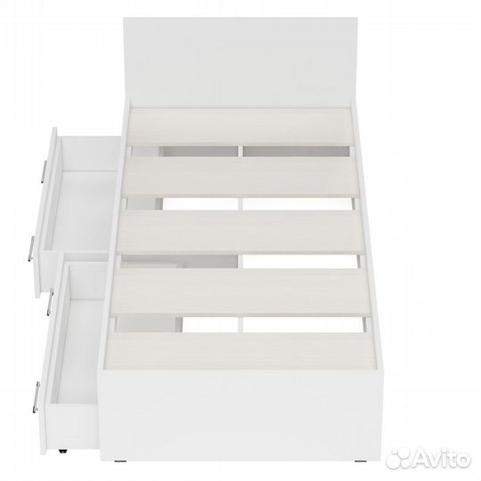 Кровать белая с ящиками Стандарт 900, цвет белый, шхгхв 93,5х203,5х70 см., сп.м. 900х2000 мм., без м