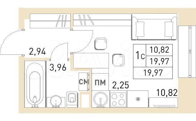 Квартира-студия, 20 м², 1/17 эт.