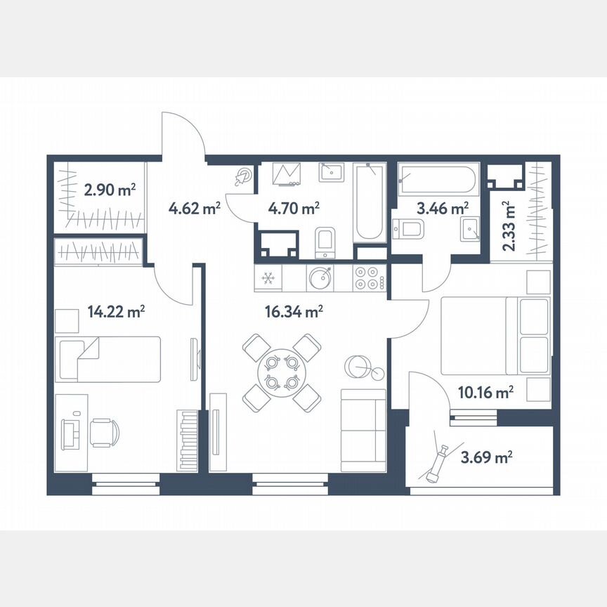 2-к. квартира, 60,6 м², 3/25 эт.