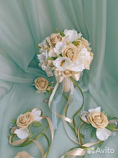 Свадебный букет + бутоньерки
