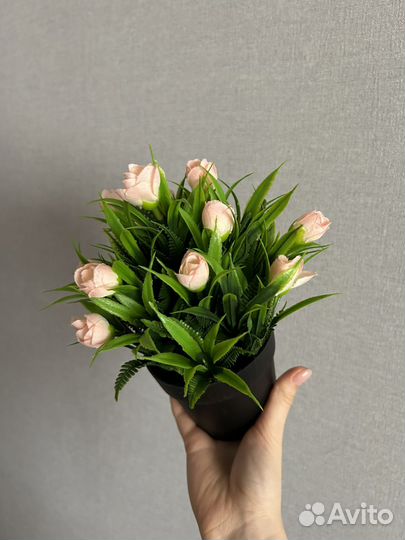 Тюльпаны искусственные с травкой