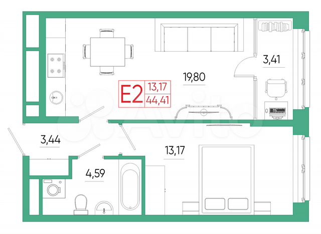 1-к. квартира, 44,4 м², 24/25 эт.