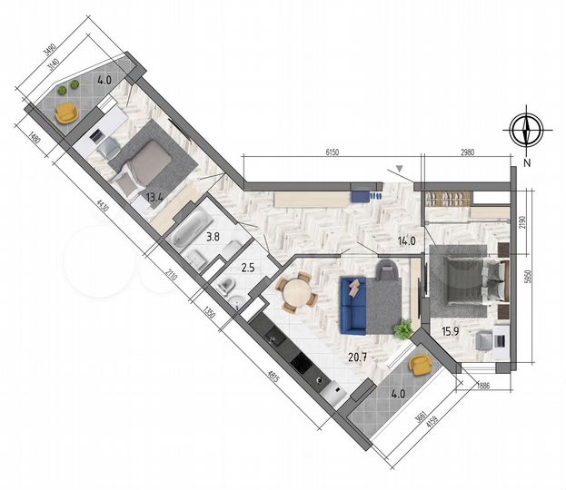 3-к. квартира, 74,5 м², 3/18 эт.