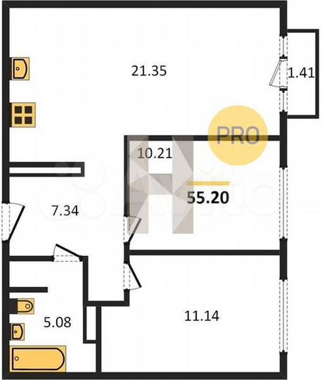 2-к. квартира, 55,2 м², 9/24 эт.