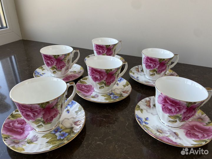 Чайный сервиз, костяной фарфор на 6 персон