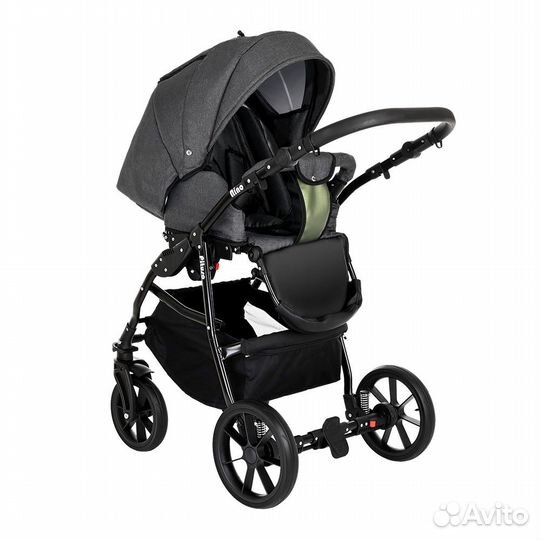 Коляска 2 в1 Nino Antracyt+Кожа Metalic Olive