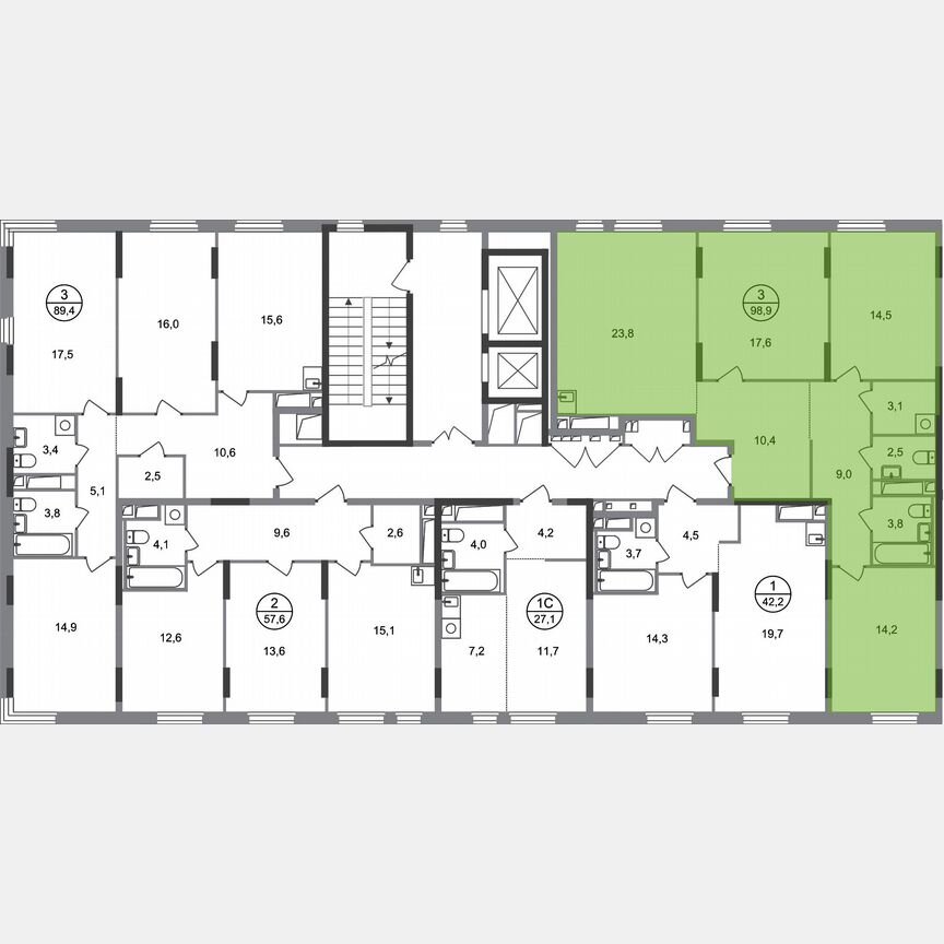 3-к. квартира, 98,9 м², 14/17 эт.