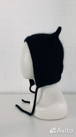 Чепчик с ушками из пуха норки черный